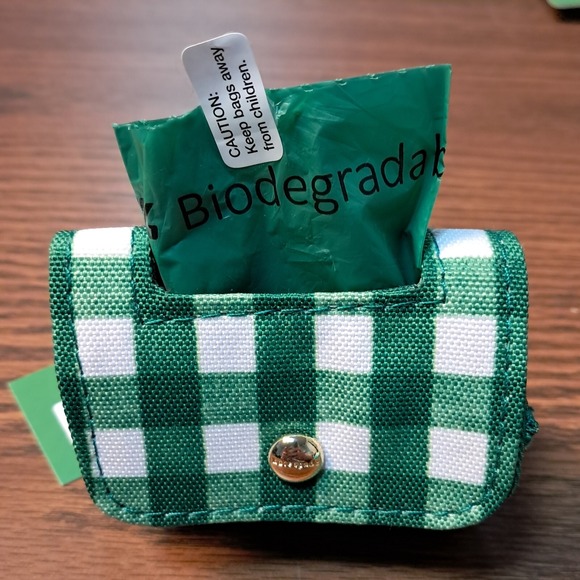 Kate Spade Dog Bag Holder, Green and White, snap close, 4" x 3" x 2" - Picture 1 of 4